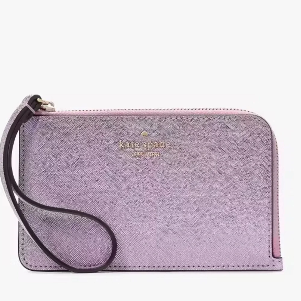 Kate Spade Lucy Metallic Small L-zip Wristlet Quartz Pink